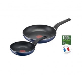 Tefal Frypan 20cm and 26cm Easy Cook Titanium Nonstick Thermo Signal 2pc Set B4229153 - Aluminium Material With Heat Indicator Dishwasher Safe And Pfoa Safe