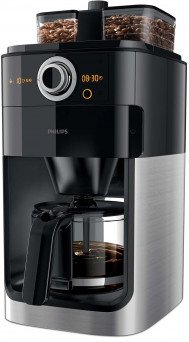 Philips Coffee Maker Tanzania with Glass Jug Grind and Brew System, 1.2 Litre, 1000 Watt (HD7762/00, Black Metal)