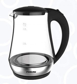 Nikai Jug Kettle 1.7L Glass With Cord Storage 2200W NK323G Automatic Shut Off Heat Plate With Led Indicator Light Detachable Filter Spout Cover