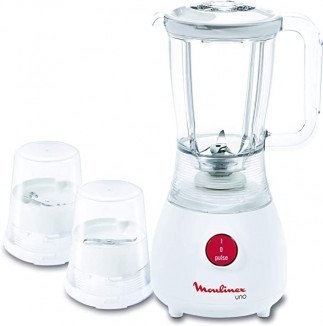 Moulinex Blender Uno 350 Watts, compact blender, 1,25 liter jar + grinder + grater, white color, LM2221BA