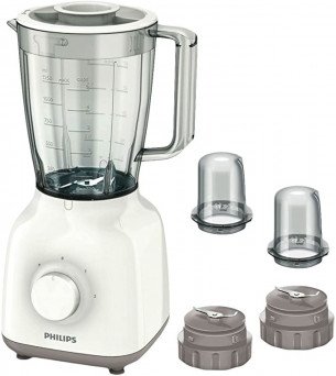 Philips HR2113 Daily Collection Blender, 1.5 L Plastic Jar, with 2 Sets of mini Chopper, 5-Star Serrated Blade