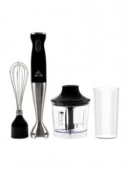 Evvoli 4-In-1 Stainless Steel Stem Hand Blender With Chopper And Whisk 550W EVKA-HBL4B Black/Clear