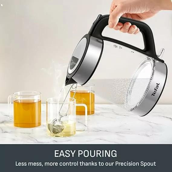 Tefal Glass Electric Kettle 1.7 Litres 2200W with Fast Boiling, Transparent Glass Body & Auto Shut-Off KI1605827