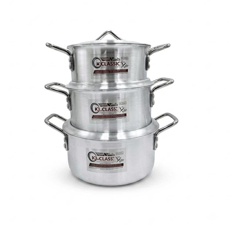 Klassic Aluminium Saucepot Set 3 Pieces Flat Bottom 16cm 18cm 20cm Durable Lightweight Cooking Pots Set 911