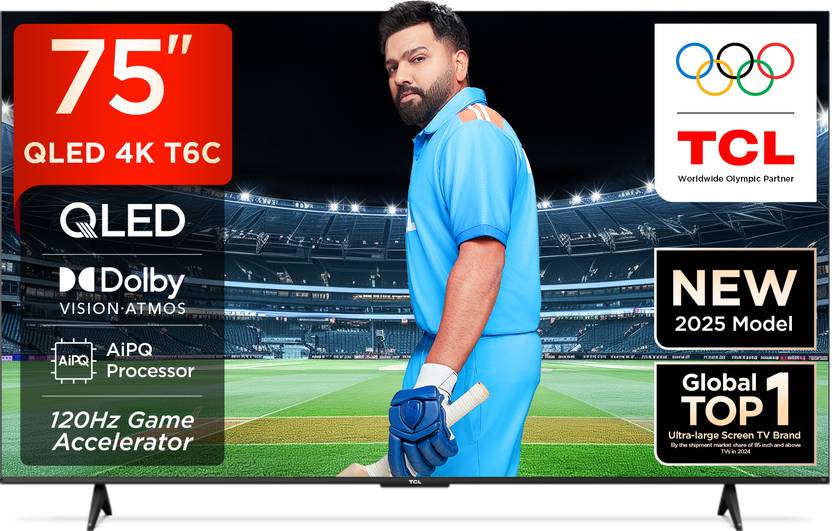 TCL 75 Inch QLED 4K HDR TV, Smart TV with Dolby Vision & Atmos, HDR10+, Netflix, Youtube 2025 New Model 75T6C