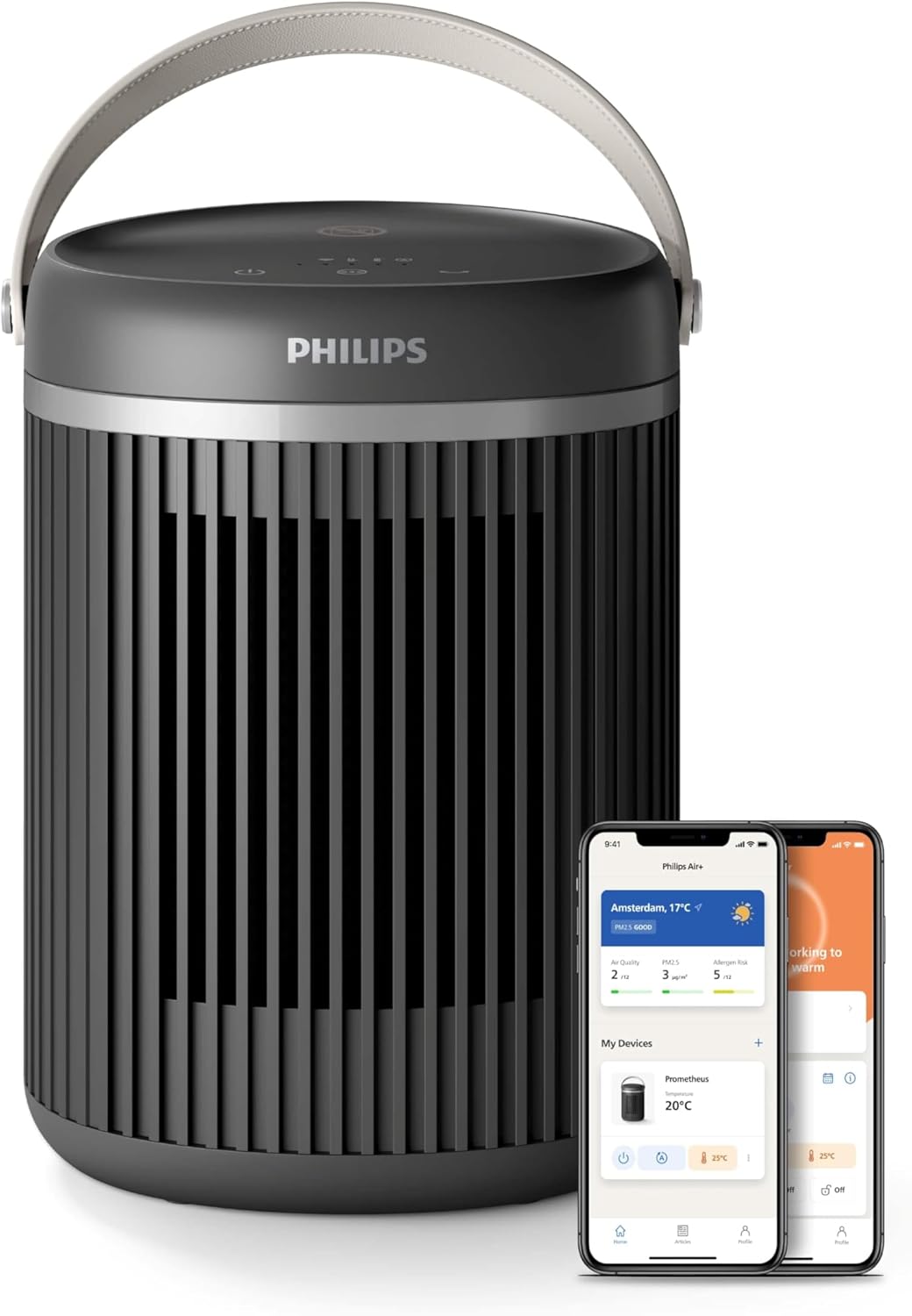 Philips 3000 Series Energy Efficient Connected Fan Heater 2000W, Up to 50% Energy Savings with EcoAI, Quiet 24 db(A), 5 Safety Features, 45° Oscillation, Dark Grey (CX3120/01)