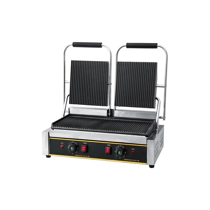 Commercial Dual Electric Contact Grill, 3.6kW High-Capacity Full Flat Plates, Independent Dual Zones WG-813B