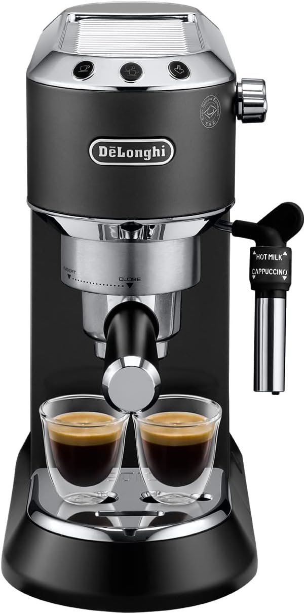 DeLonghi Dedica Pump Espresso coffee machine, 15 bar, 1350W, Black - EC685.BK