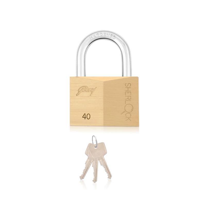 Godrej Sherlock Padlock 40mm with Common Key, High Precision Brass Pin Tumbler Mechanism, Anti-Pick Technology to Enhance Security, Hardened Shackle Double Locking Brass 4pcs 7682