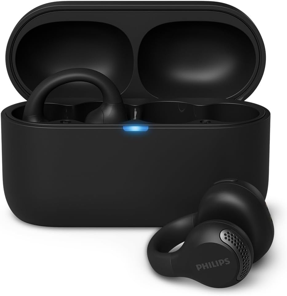 Philips TAQ2000BK True Wireless Multipoint Bluetooth Earphones with Ear Cuff - 28 Hours Playtime, Compact Charging Case, Clear Calls, for Commute and Sports - Black