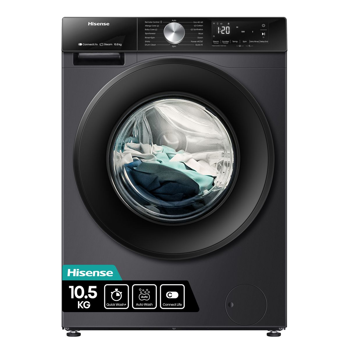 Hisense 10Kg Smart Front Load Washing Machine with Inverter-Titanium Grey WF3S1042BB