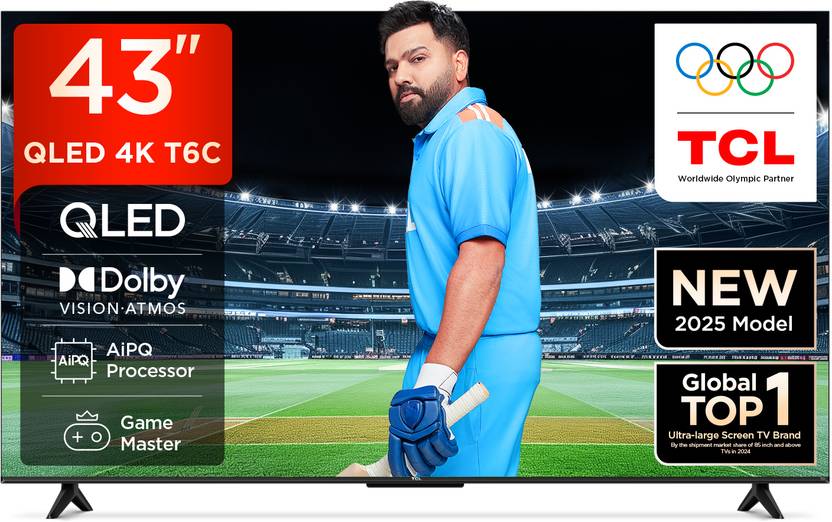 TCL 43” Inch QLED 4K HDR TV, Smart TV with Dolby Vision & Atmos, HDR10+, Netflix, Youtube 2025 New Model 43T6C