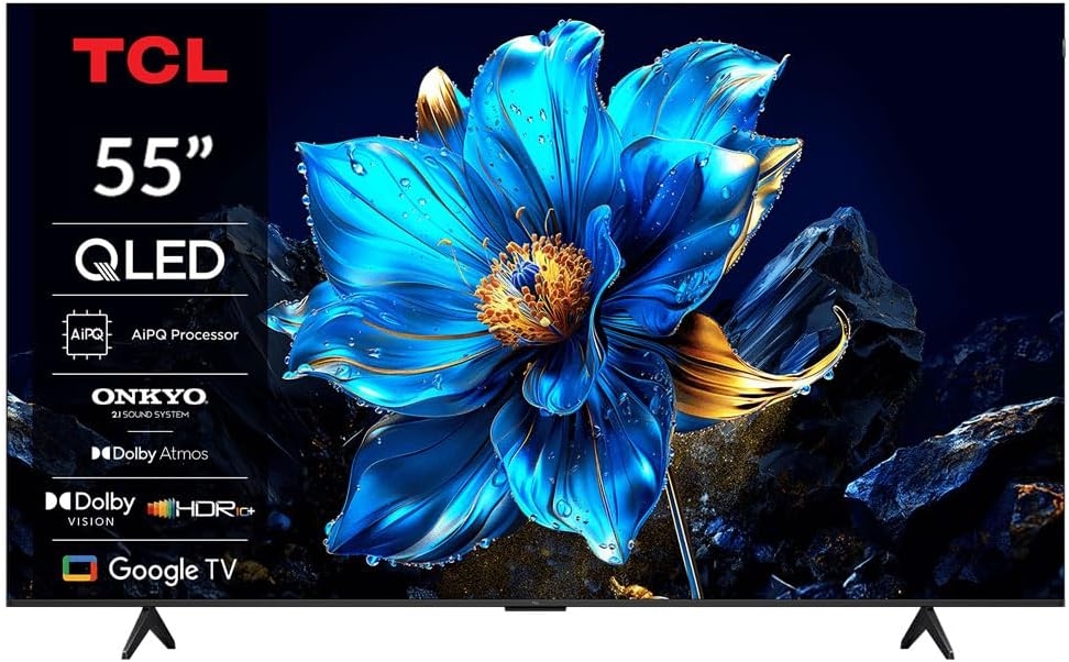 TCL 55 Inch QLED TV, HDR10+, Google TV, Dolby Vision Atmos, AiPQ Processor,120Hz, Netflix, Youtube – 55P7K (2025 Model)