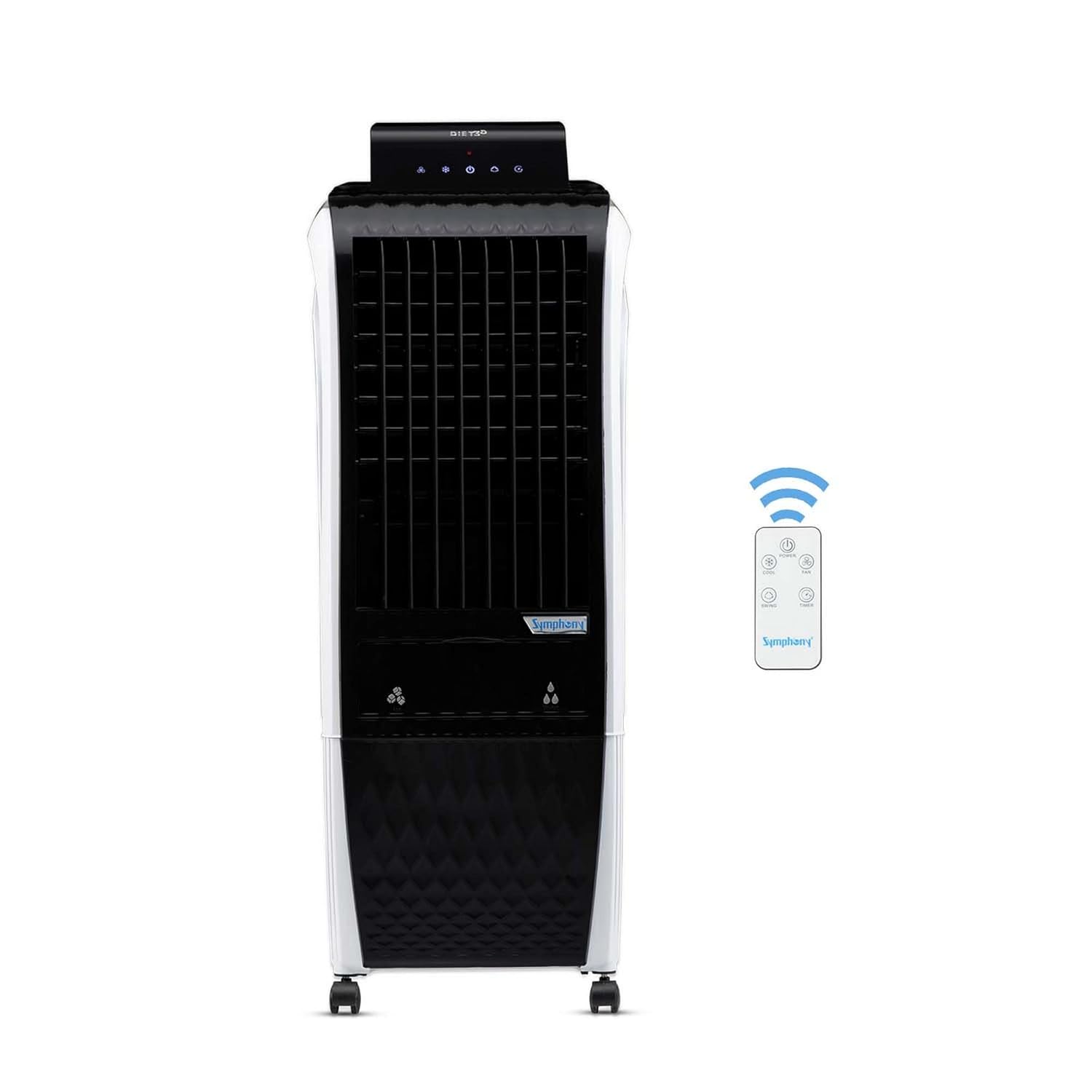 Symphony Diet 3D 20i Portable Tower Air Cooler For Home with 3-Side Honeycomb Pads, Pop-Up Touchscreen, i-Pure Technology and Low Power Consumption (20L, White & Black)