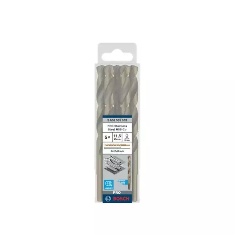 Bosch Stainless Steel Metal HSS-Co Twist Drill Bit DIN 338 11.5mm x 94 x 142mm, 5pcs 2608585902