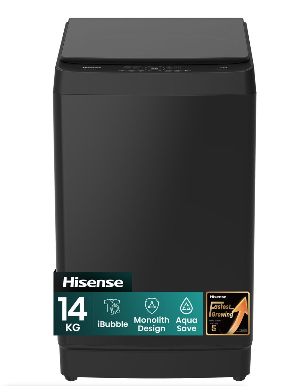 Hisense 14Kg Washing Machine, Top Loading, Full Automatic, Air Dry, WT3K1423UB, Black