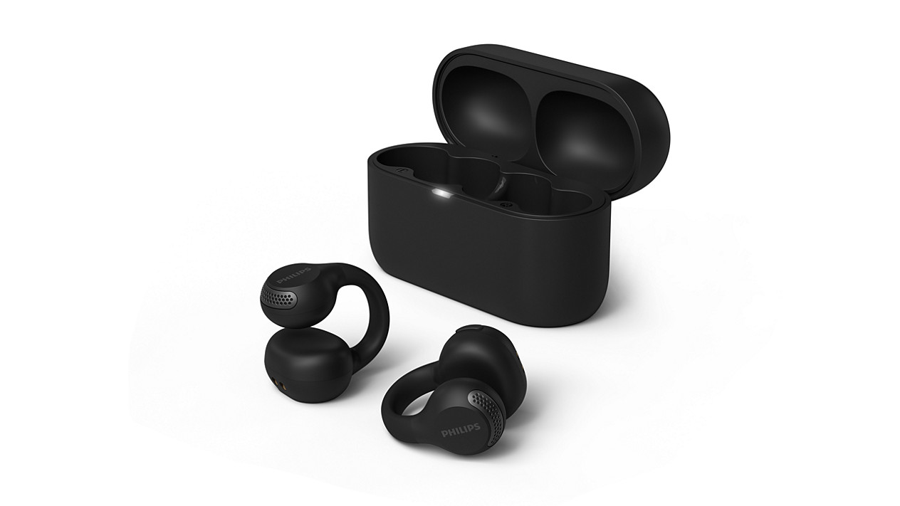 Philips TAQ2000BK/97 Open-Ear True Wireless Earbuds, Bluetooth 5.4, Up to 28 Hours Playtime, Multipoint, IPX4, Black
