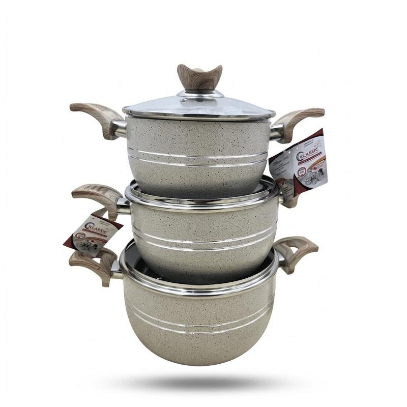 Klassic Ceramic Coating Non-Stick Cookware Set with Wooden Handle Induction & Gas Compatible 2024W