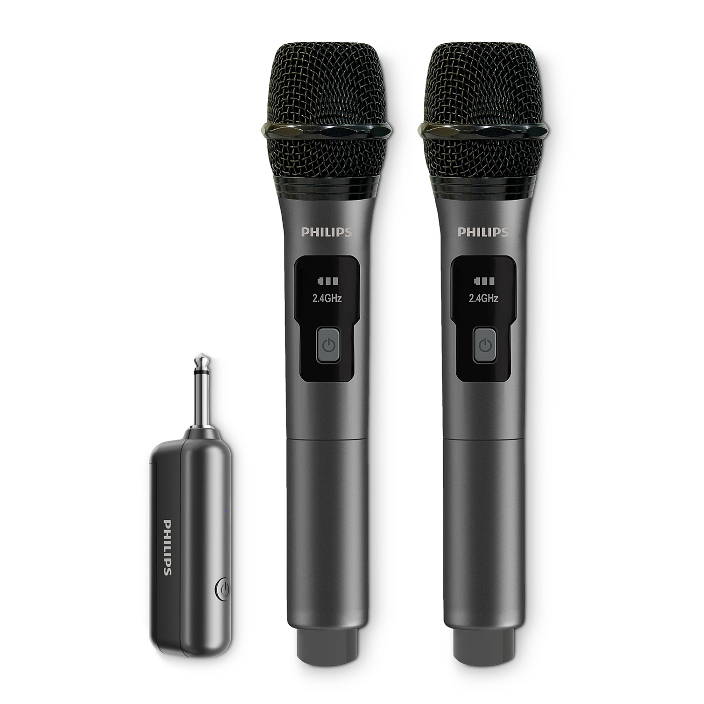 Philips Wireless Microphone. 2.4 Ghz. Transmission allows upto 30 mts. Transmit distance. Rechargeable Receiver. Microphone AA Battery DLM3401SP/00
