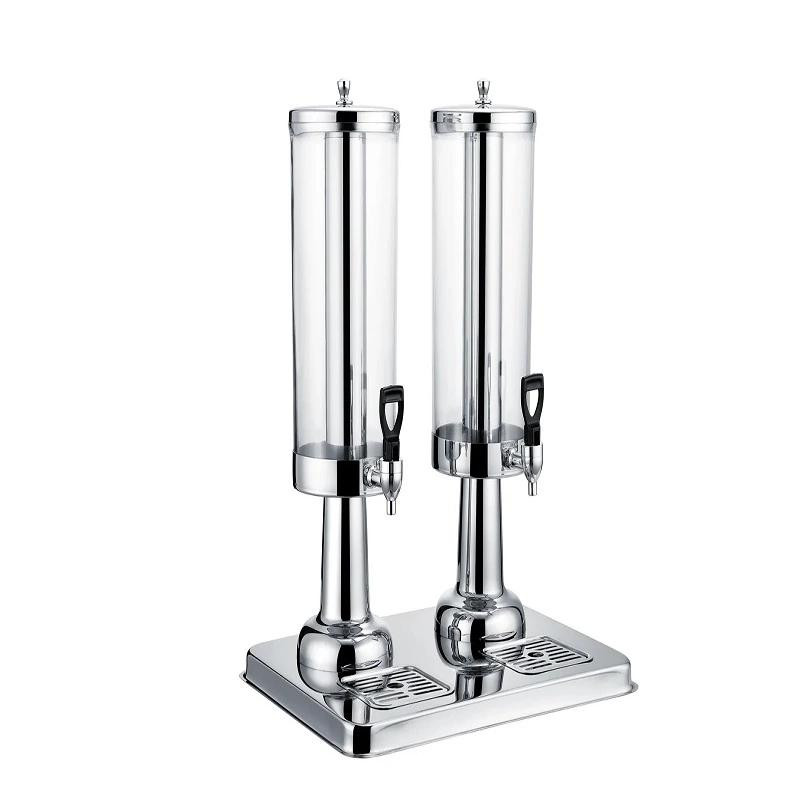 Commercial Kitchen Equipment Double Juice Dispenser 2×3L, Professional Silver Stainless Steel Dual Beverage Server, Compact Buffet Juice Dispenser ASC-3LX2