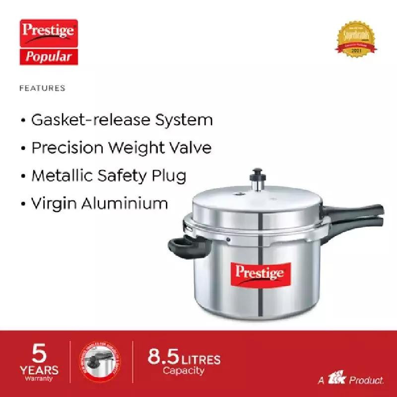 Prestige Popular Virgin Aluminium Precision Weight Valve Pressure Cooker 8.5L 10037