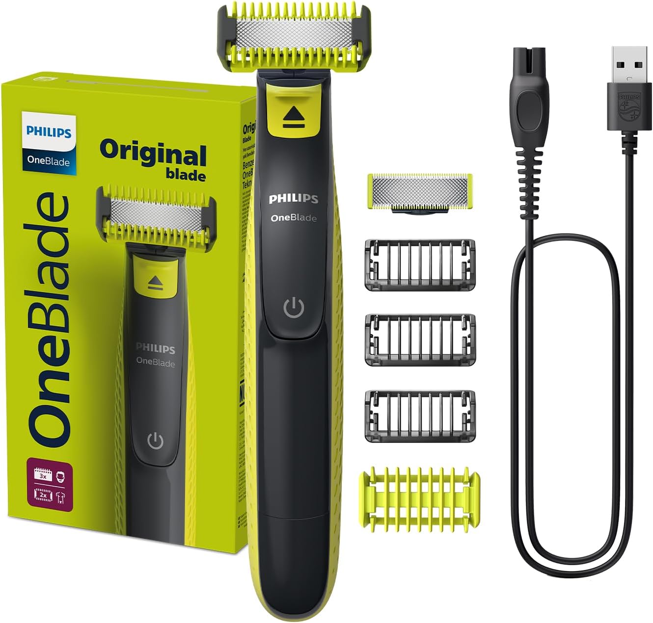 Philips OneBlade Face & Body QP2824 | Dual-Sided Blade | Unique OneBlade Technology | 45min Cordless | Waterproof | Electric Beard Trimmer & Shaver