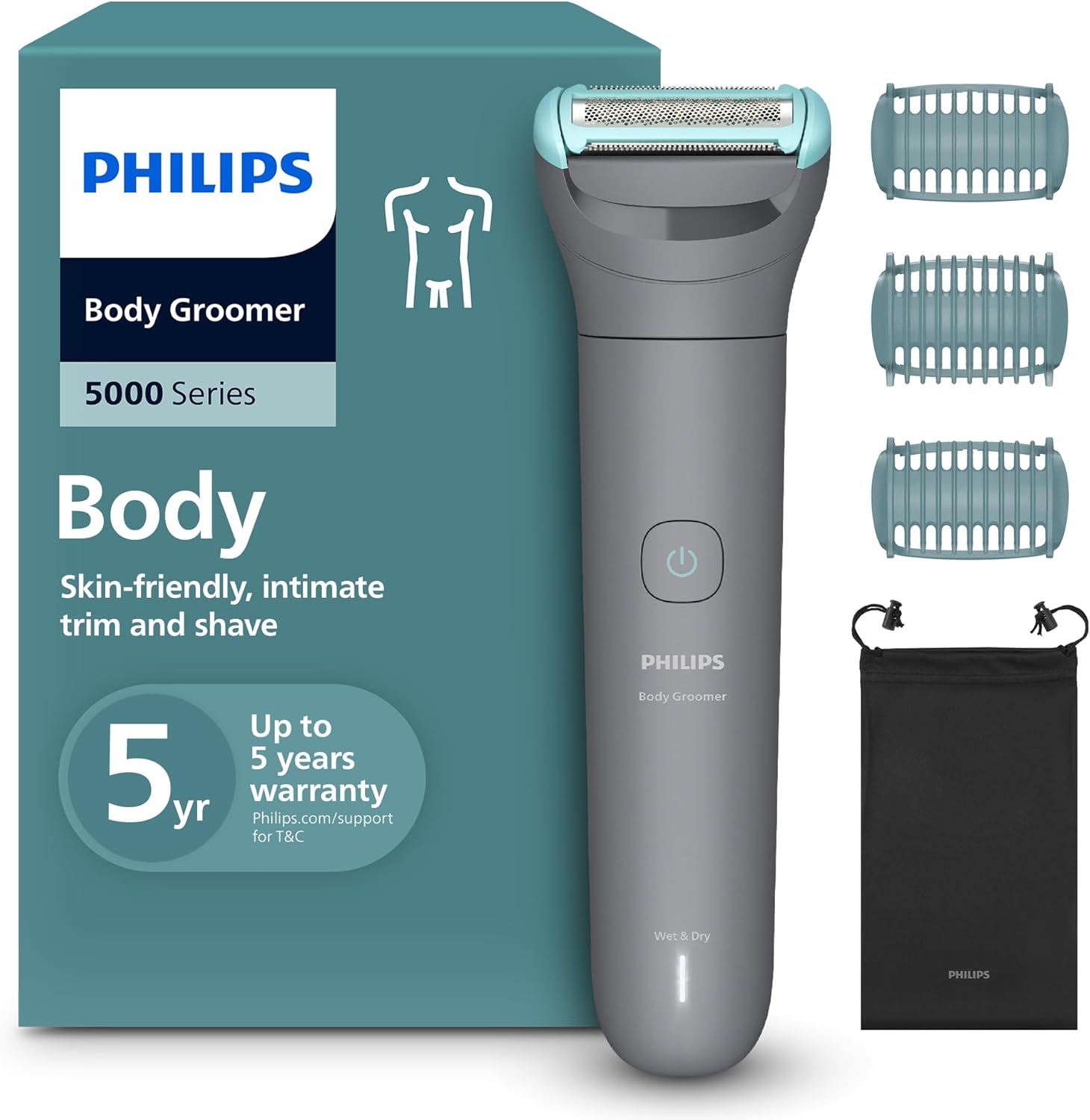 Philips Body Groomer BG3485/15 | Trim & shave body hair & balls | 100% showerproof | Skin-friendly | 2/3/5 mm combs | 80 min cordless | Battery indicator | USB charging | Easy to clean