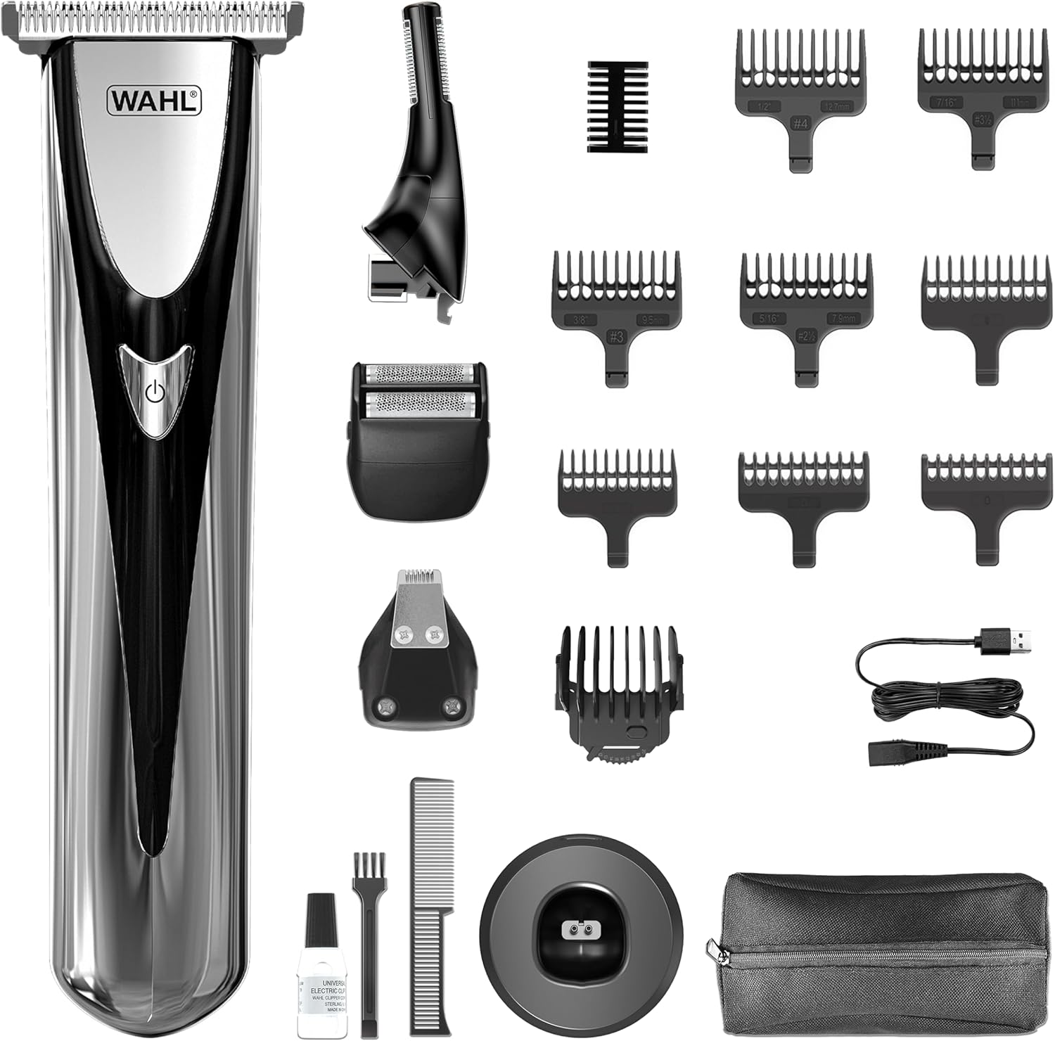 WAHL Elite 8 in 1 Multigroomer, Full Body Trimming, Washable Blade Heads, Nose Trimming, Ear Hair Removal, Long Life Battery, Perfect for Him - 3026318