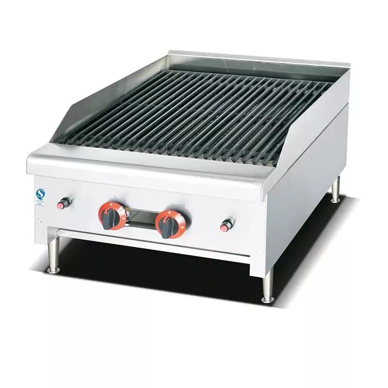 Commercial Electric Bbq Grill 2 Burner Gas 60000BTU, Stainless Steel, LPG-powered, Cast Iron Burners WG-G249A