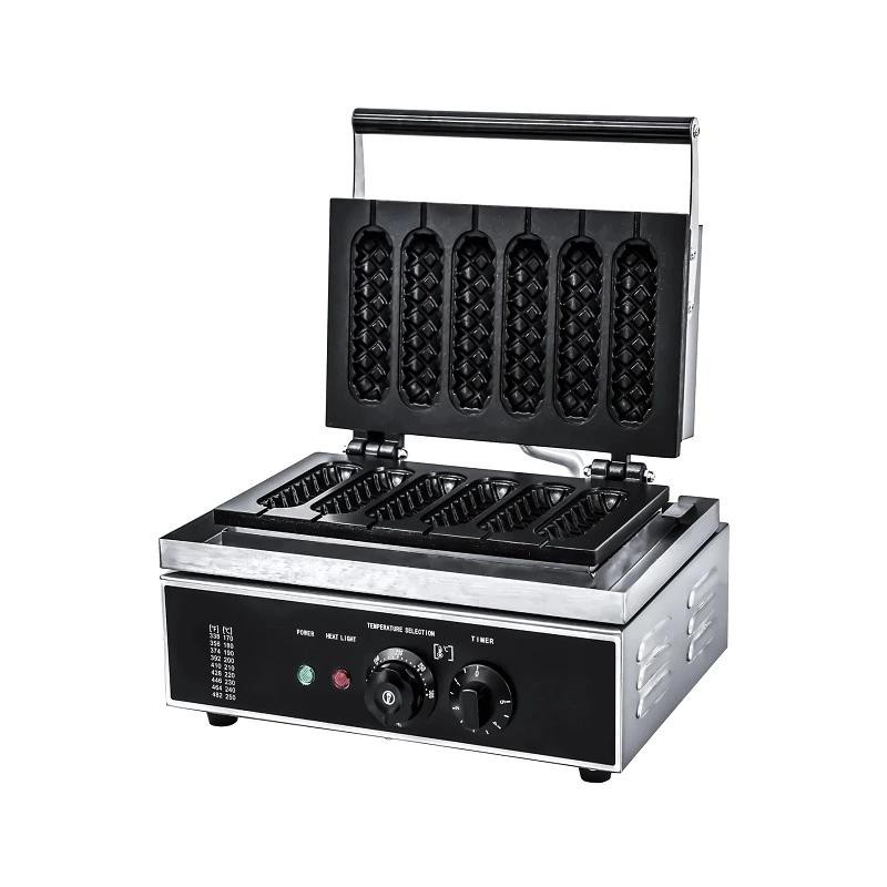 Commercial Electric 6-Slot Crispy Waffle Machine, 1.55kW Professional Rectangular Waffle Maker, Industrial Heavy-Duty Hot Dog Waffle & Crispy Baker WG-HF-XS6