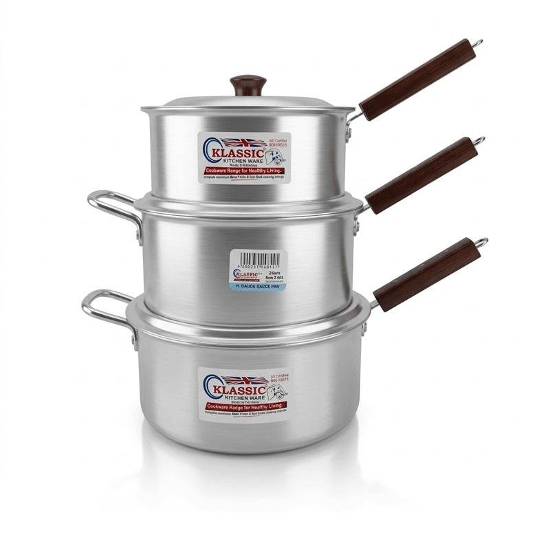 Klassic Aluminium Saucepan Set 22cm 24cm & 26cm 3 Pieces High-Grade Aluminium