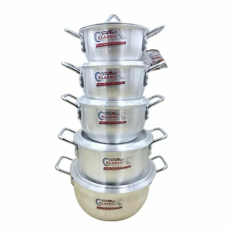 Klassic Aluminium Saucepot Set 5 Pieces 18cm 20cm 22cm 24cm & 26cm Heavy Duty Round Bottom Cooking Pots Set 900B