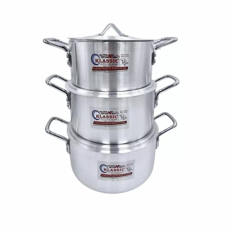 Klassic Aluminium Saucepot Set 3 Pieces Flat Bottom 22cm 24cm 26cm Durable Lightweight Cooking Pots Set 913HG