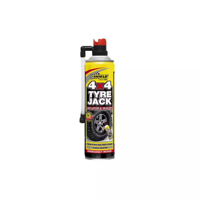 Shield-Auto 4x4 Tyre Jack Inflator & Sealer 500ml Fast, Practical, Safe Emergency Tyre Repairs, Super Effective Seal Using a Blend of Latex Polymers SH259