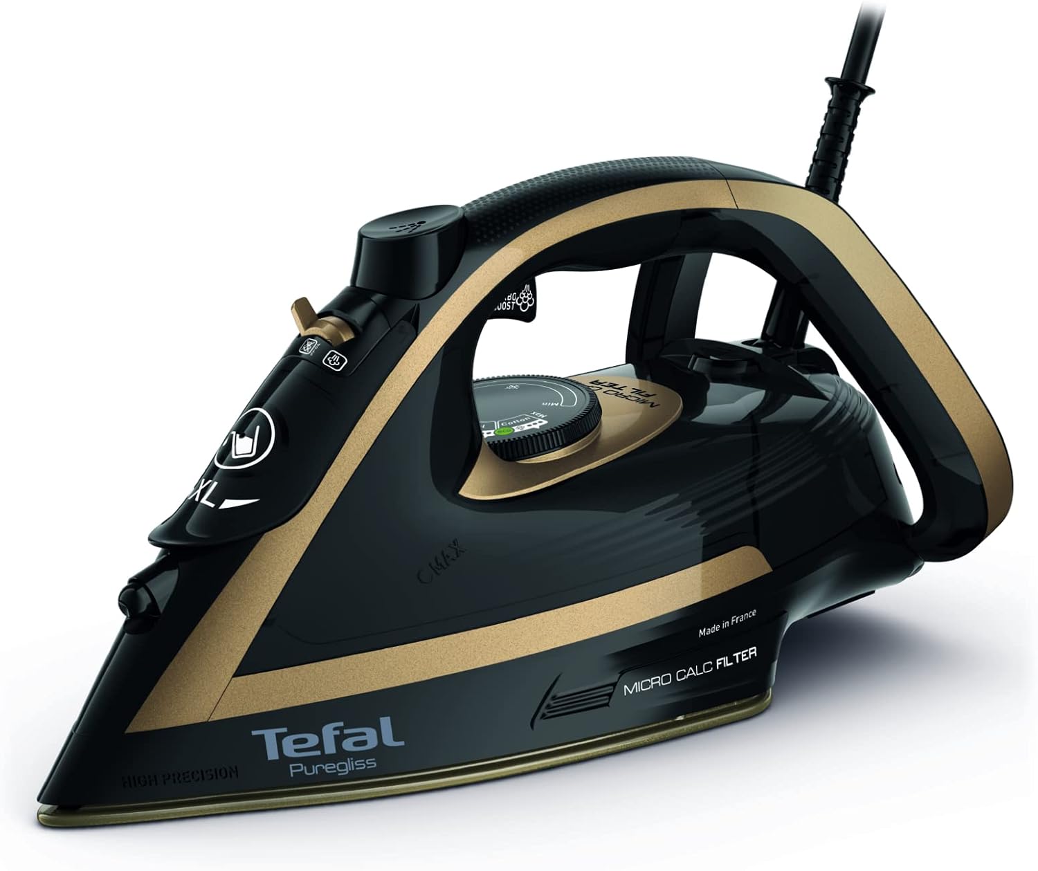 Tefal Puregliss Steam Iron 3000W, 280 g/min Steam Boost, 50g/min Continuous Steam, 270ml Water Tank, Durilium Non Stick Soleplate, Auto Off Anti Drip, FV8064G0