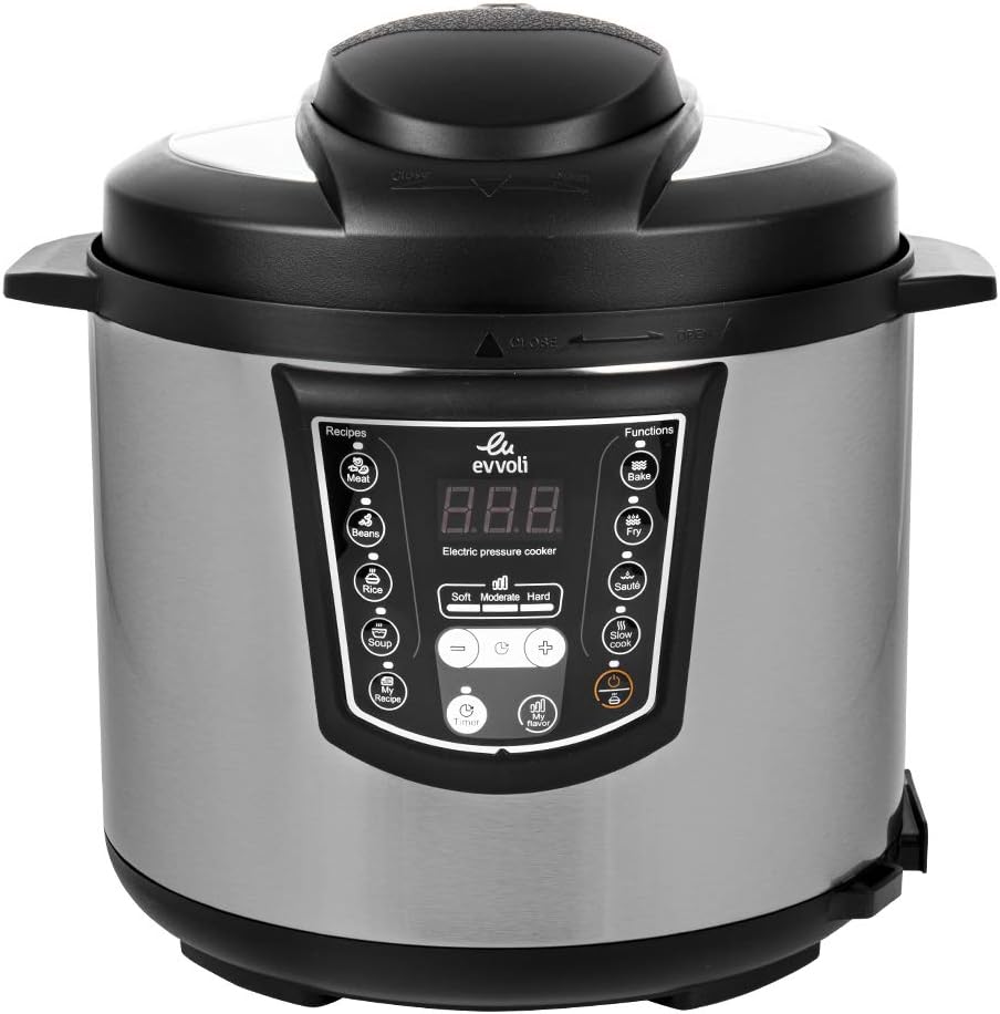 evvoli 9-in-1 Multi-Use Programmable Pressure Cooker, 6L, 1000W, Digital LED Display, EVKA-PC6009B, Black