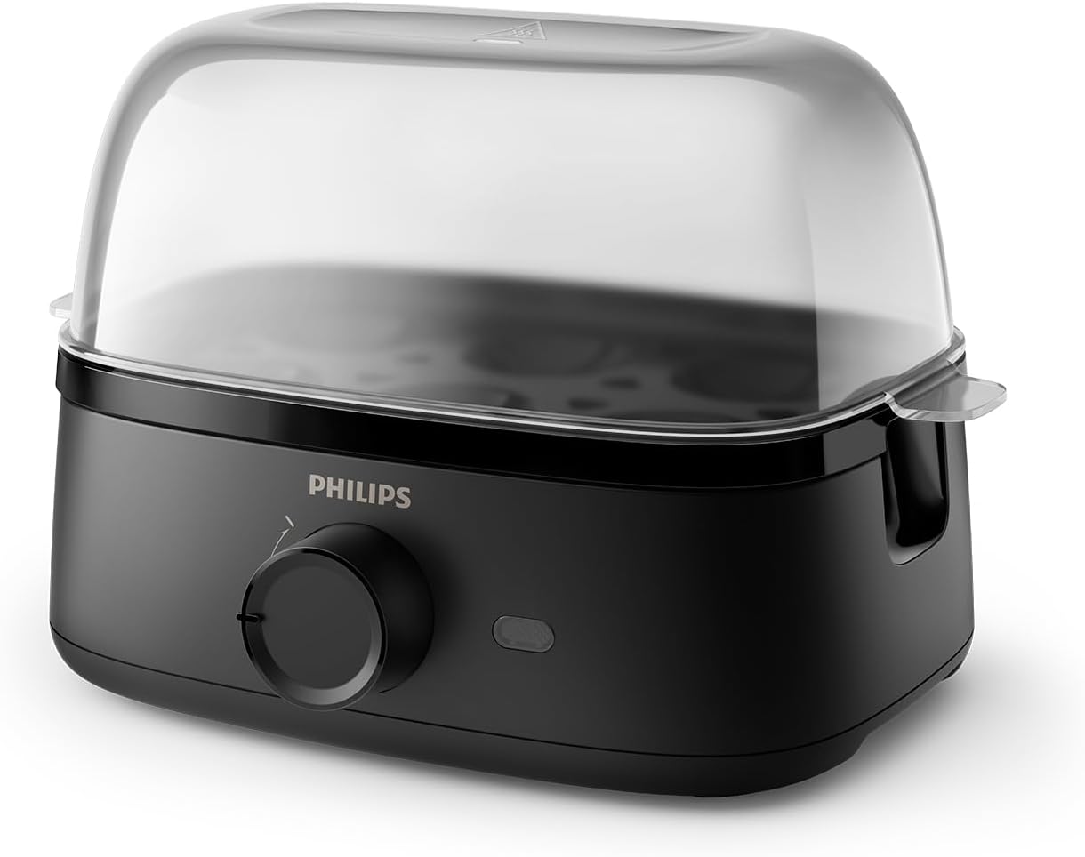 Philips Egg Cooker 3000 Series, Family Size up to 6 Eggs (soft, medium, hard, poached), Easy to clean, Poached Tray & Egg Piercer Accessory, 400W Power, Compact Design (HD9137/91)