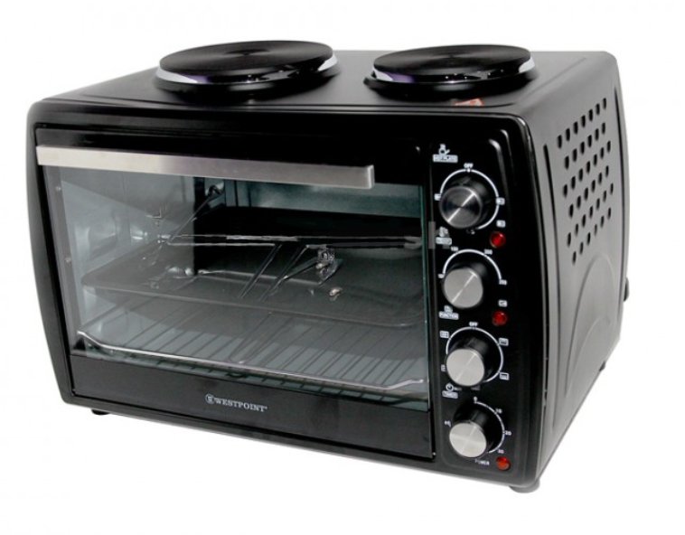 Westpoint Mini Oven Tanzania, 45L 2 Hotplate + Grill + Turnspit (Black, WOY-45215.4)