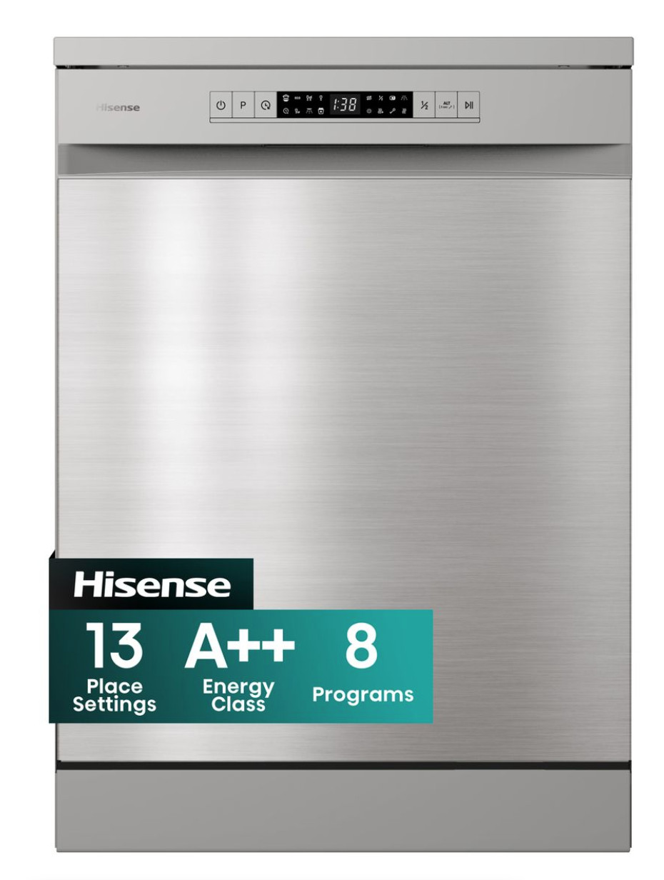 Hisense 13 Place Dishwasher with 8 Programs, LED Display, Touch Control, Stainless Steel Tub & Filter, Inox H13DX