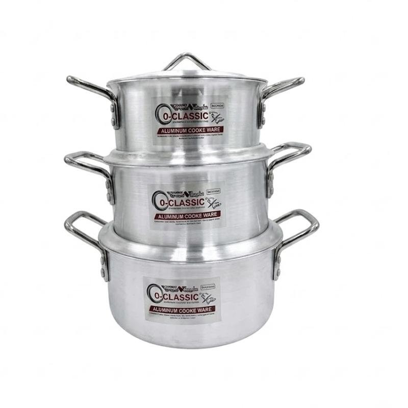 Klassic Aluminium Saucepot Set 3 Pieces Flat Bottom 18cm 20cm 22cm Durable Lightweight Cooking Pots Set 912HG