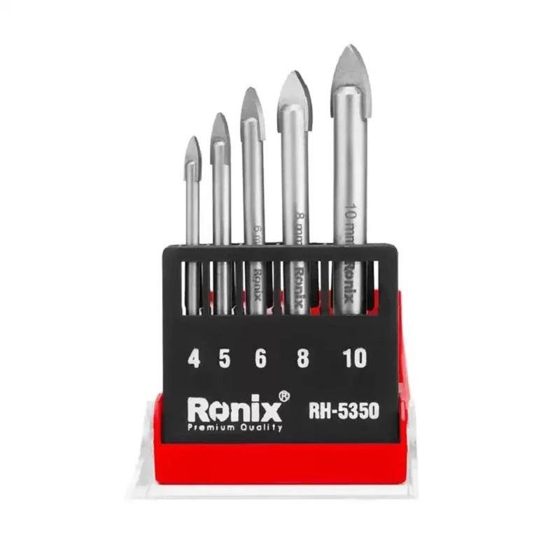 Ronix 5-Piece Glass and Tile Drill Bit Set, 4–10mm, Carbide Triangle Tip, Titanized Finish RH-5350
