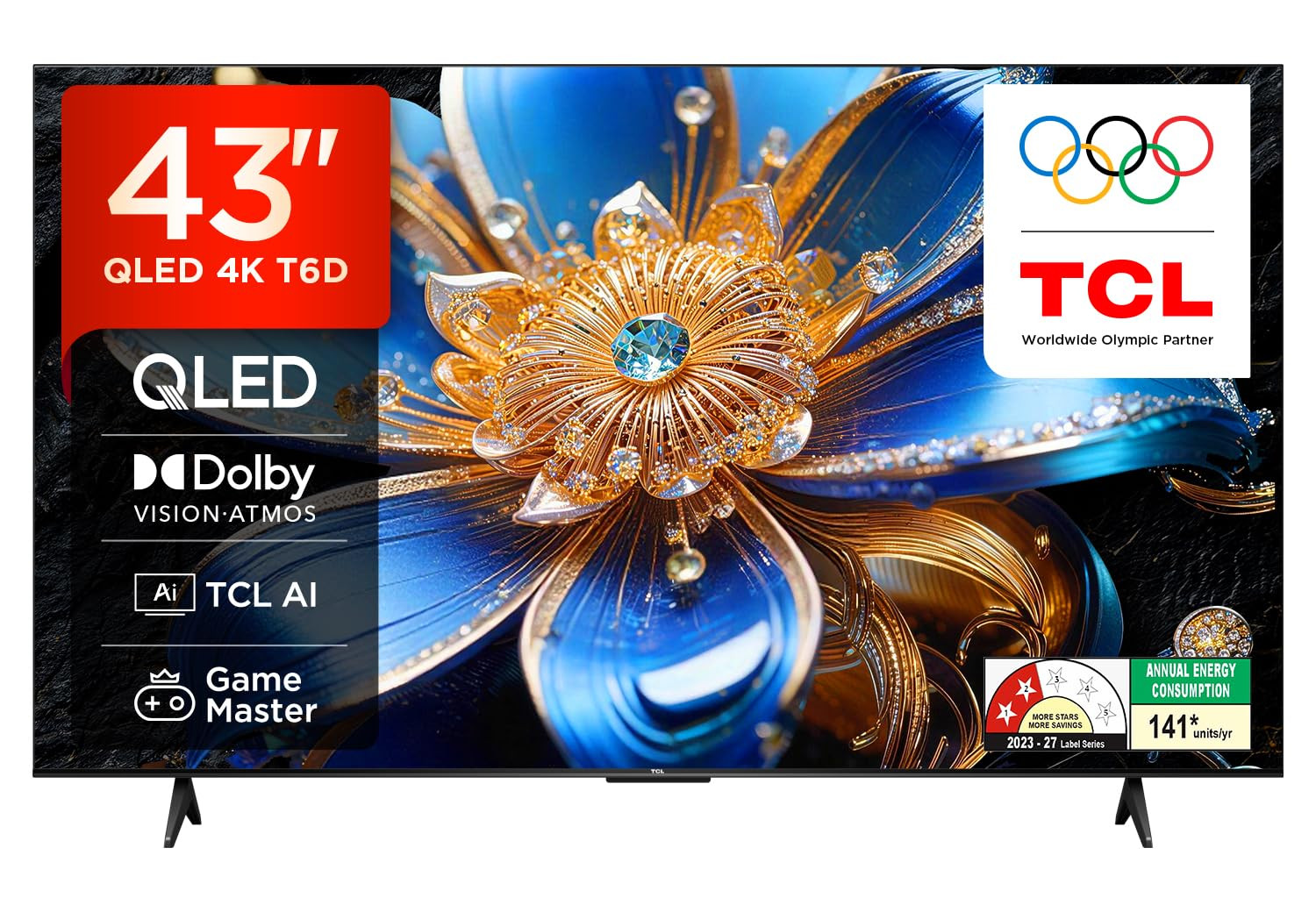TCL 43 inches 4K Ultra HD Smart QLED Google TV | HDR 10+ | Dolby Vision & Atmos | 30W Speaker Output | Game Master | 43T6D
