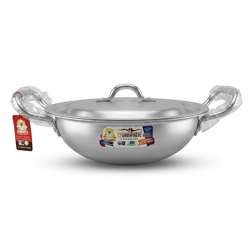 Domestic Aluminium Wok 13 Inch with Stainless Steel Lid D-46F
