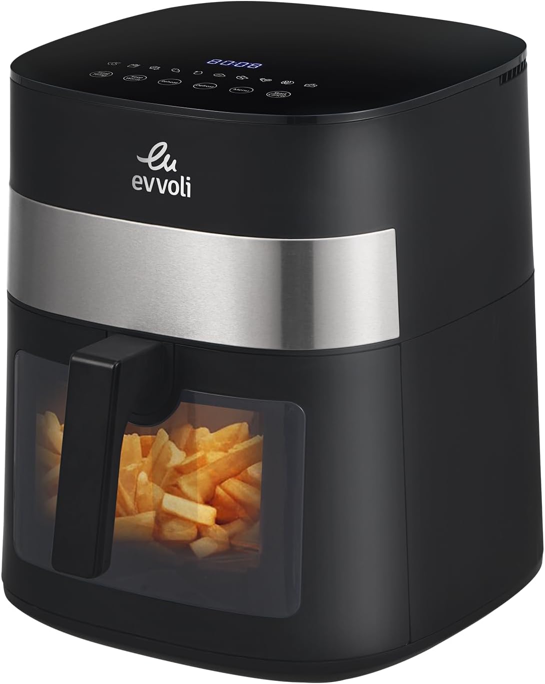 Evvoli 8L Air Fryer with 10 Preset Programs, 1800W, Transparent Window, EVKA-AF8010T
