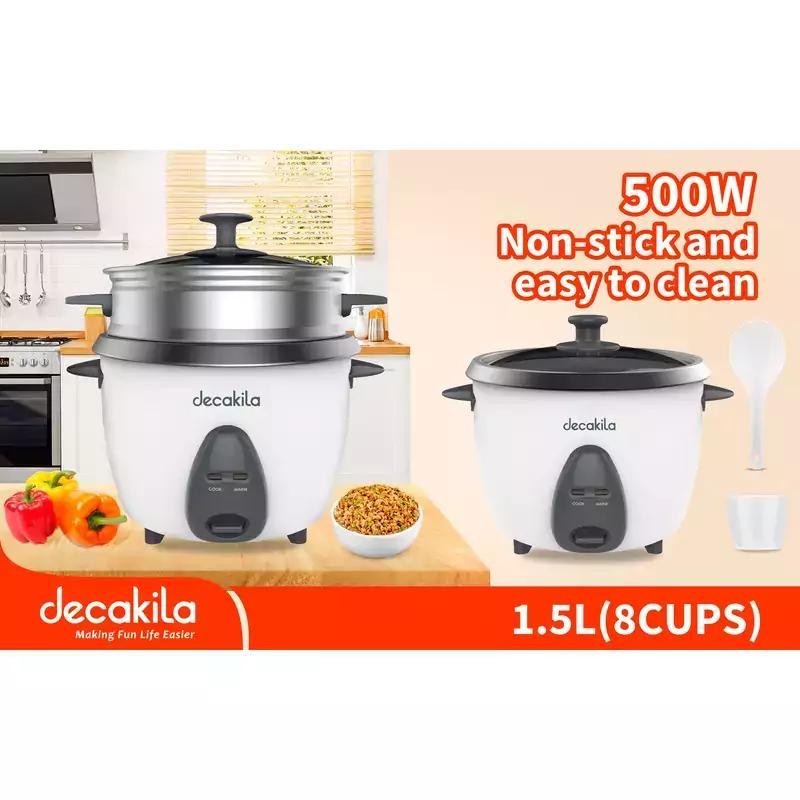 Decakila Rice Cooker 1.5l Keep Warm Function Nonstick Coated Pot 500w Keer033w with spoon, measuring cup and aluminium steaming basket single side nonstick pot coating