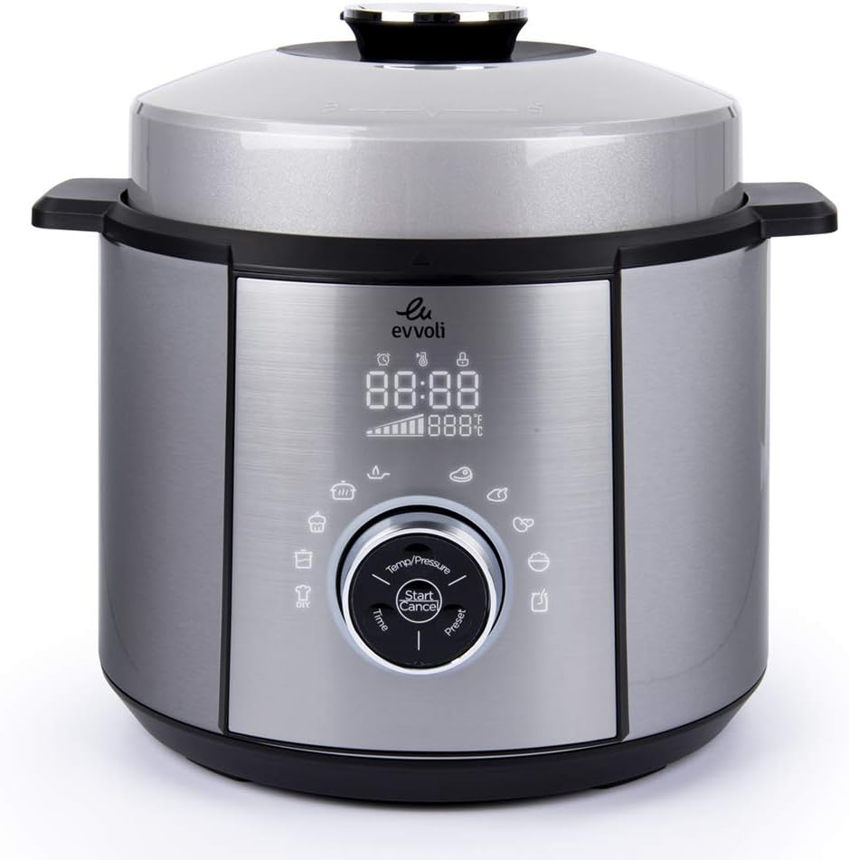 evvoli Pressure Cooker 6L Capacity, 10 Adjustable Programs, 7 Pressure Programs, Non-stick inner pot, Steam Tray Included, 1100W, EVKA-PC6010S
