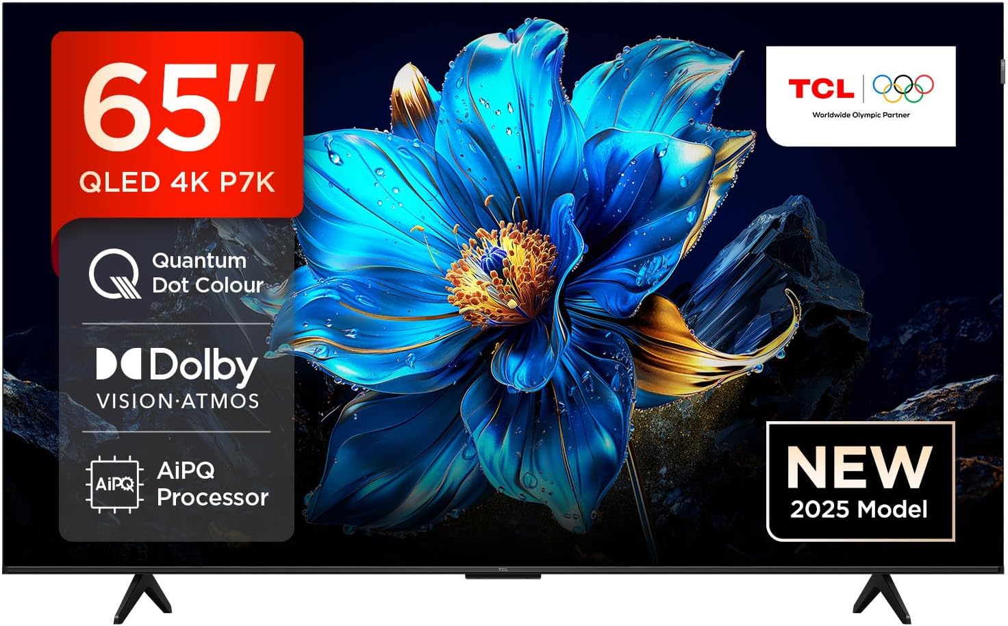 TCL 65P7K 65" QLED 4K Ultra HD HDR Google TV (Google Assistant, Netflix, Youtube Dolby Atmos, Dolby Vision, HDR10+, 120Hz Game Accelerator, Motion Clarity，2025 Model) [