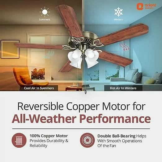 Orient Ceiling Fan 52"/1300mm 80W with 5 Blades ‎& Hanging Lights Antique Brass Subaris