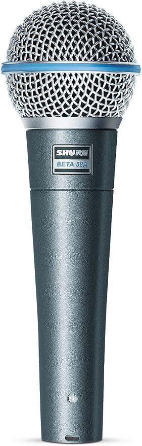 Shure Beta 58A Professional Supercardioid Dynamic Vocal Microphone with XLR Output, High-Output Neodymium Element, Shock Mount System and Steel Mesh Grille for Live Performance and Studio Recording