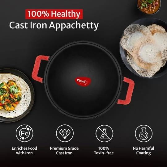 Pigeon Wok Karai 22CM Imperi Cast Iron Non Stick, Free Silicone Grip, Pre-Seasoned,100% Toxin-Free Tava 19003987